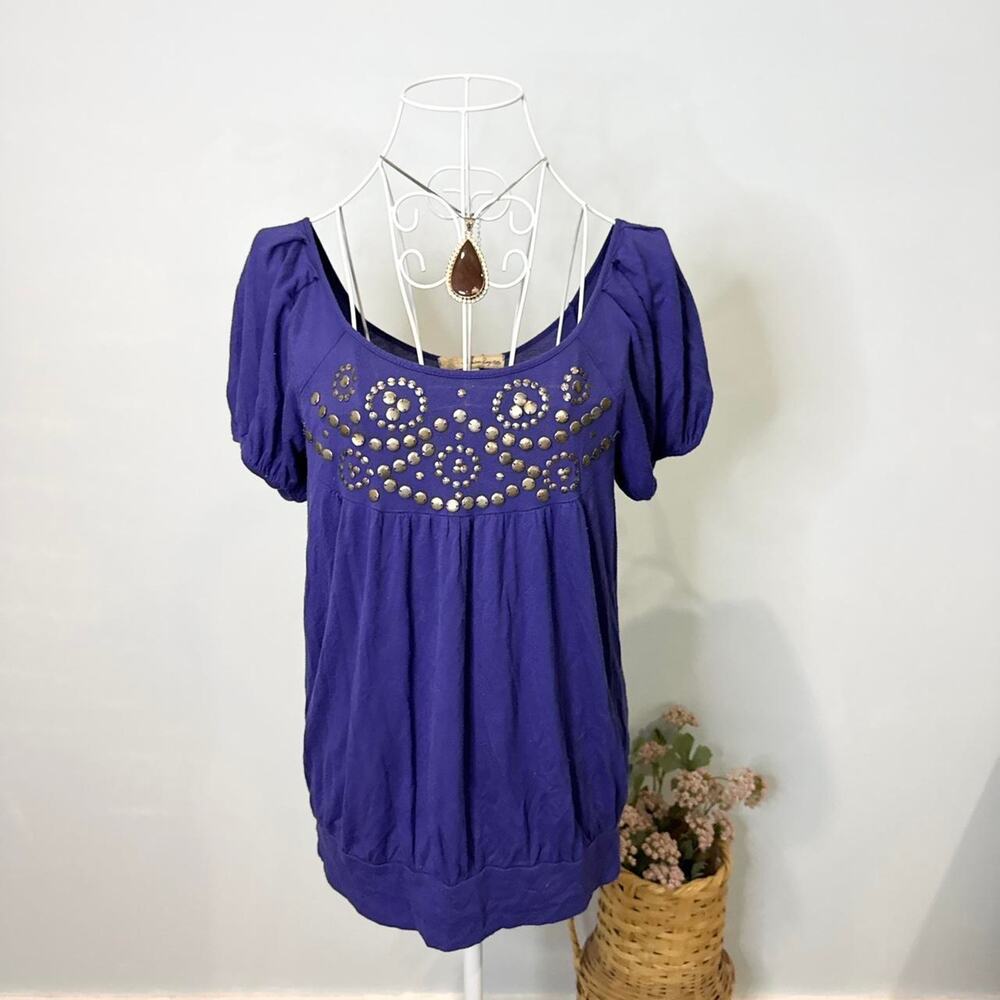 Cute vintage y2k purple/ electric blue grunge babydoll top